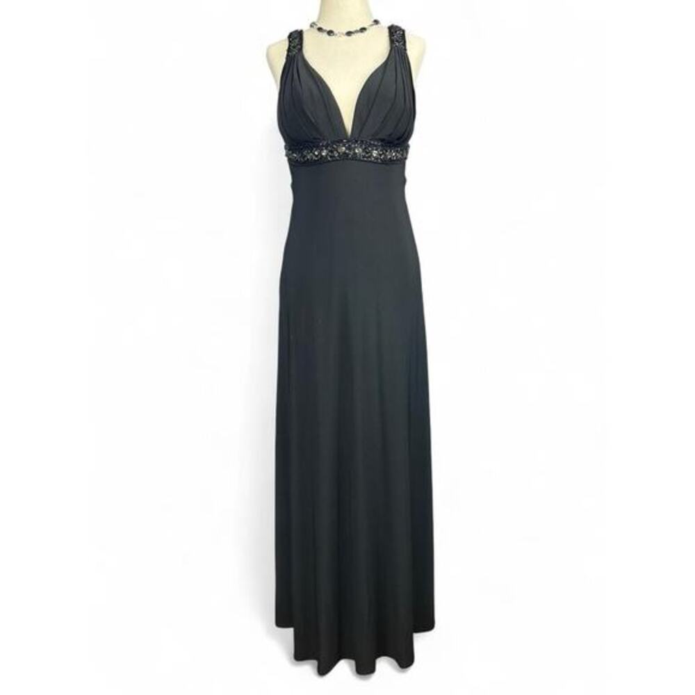 Vintage Maxi Dress Beaded Empire Waist Halter Open Back Hoco‎ Goth Glam Sz 4/6